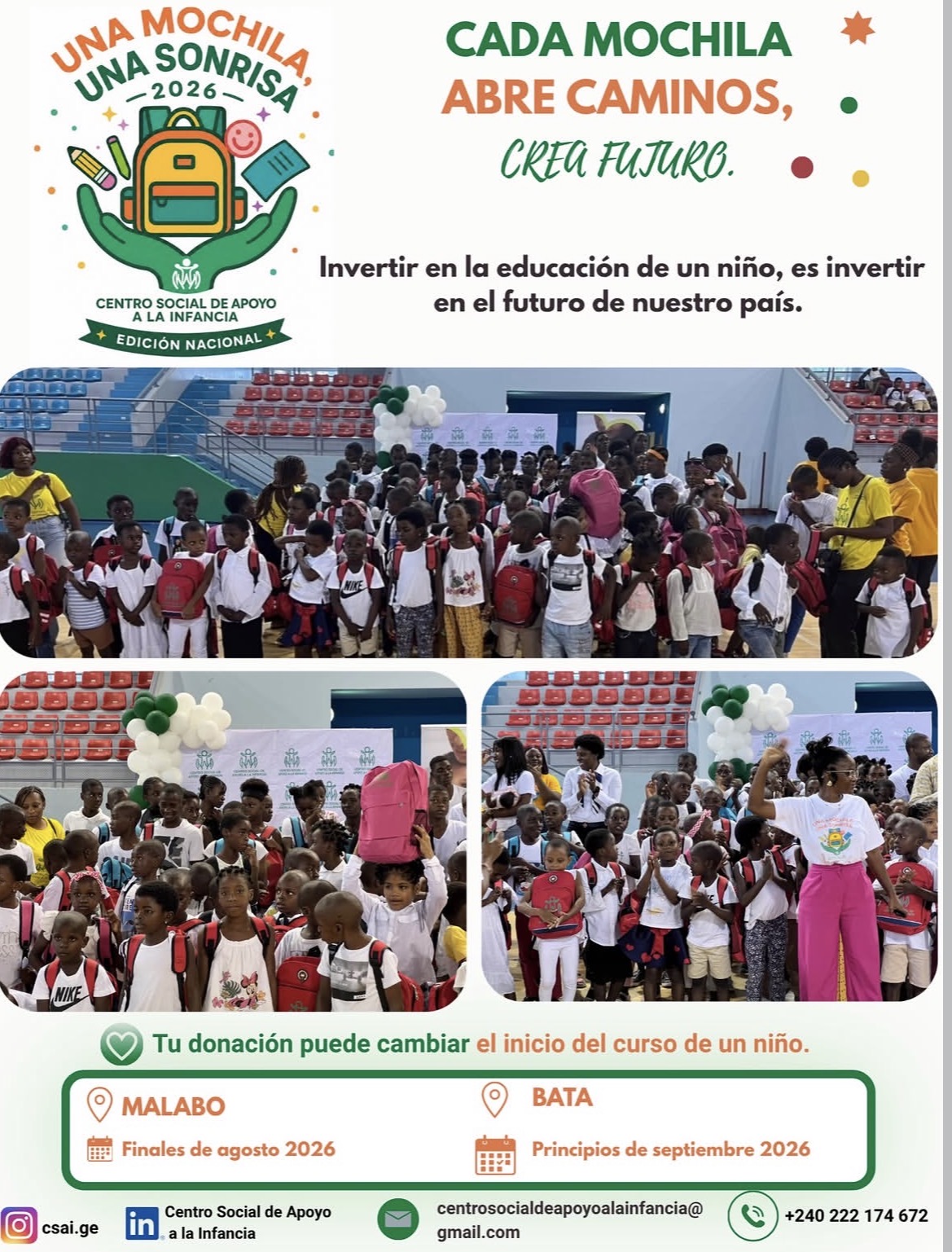 SOYCA se suma como Patrocinador Plata a “Una Mochila, Una Sonrisa 2026” para apoyar la educación en Guinea Ecuatorial